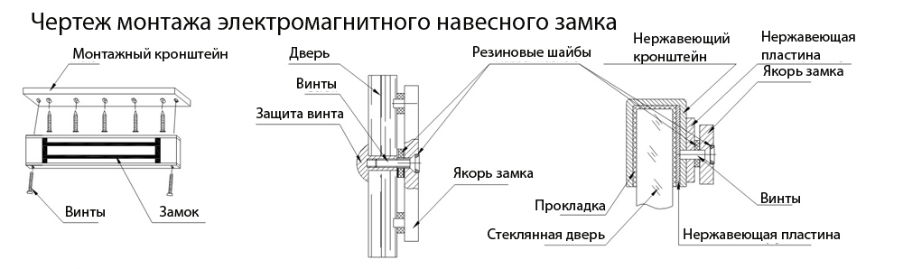 Чертеж монтажа электромагнитных замков на двери